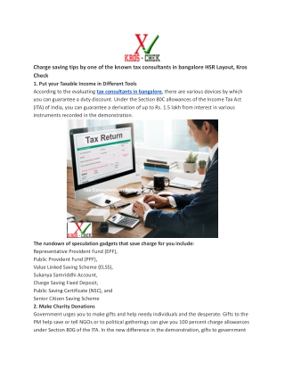 Charge saving tips by one of the known tax consultants in bangalore HSR Layout, Kros Check