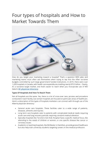 Four types of hospitals and How to Market Towards Them