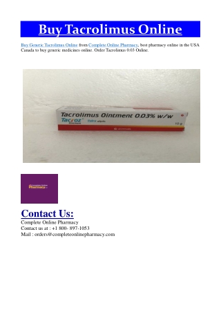 Buy Tacrolimus Online