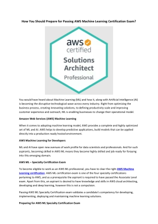 How You Should Prepare for Passing AWS Machine Learning Certification Exam
