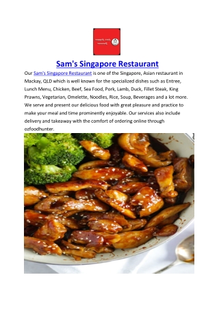 5% off - Sam's Singapore Restaurant Menu Mackay, QLD
