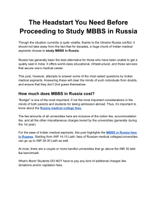 MBBS Admission Procedure in Russia for Indian Students
