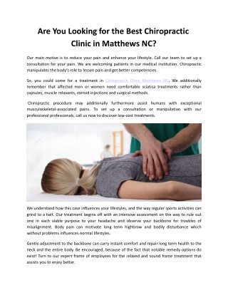 Are You Looking for the Best Chiropractic Clinic in Matthews NC
