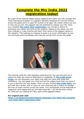 Complete the Mrs India 2022 registration today!