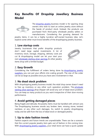 Key Benefits Of Dropship Jewellery Business Model