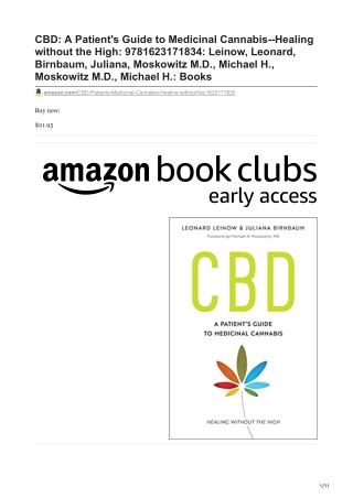 amazon.com-CBD A Patients Guide to Medicinal Cannabis--Healing without the High 9781623171834 Leinow Leonard Bir