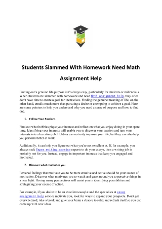 Students Slammed With Homework Need Math Assignment Help
