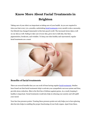 Know more about facial treatments in Brighton