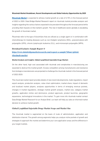 Rituximab Market Breakdown, Recent Developments and Global Industry Opportunities by 2029