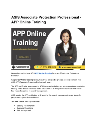 ASIS Associate Protection Professional - APP Online Training