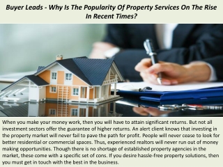 Buyer Leads - Why Is The Popularity Of Property Services On The Rise In Recent T