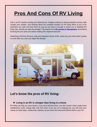 Pros And Cons Of RV Living