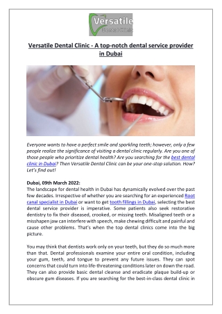 Versatile Dental Clinic - A top-notch dental service provider in Dubai