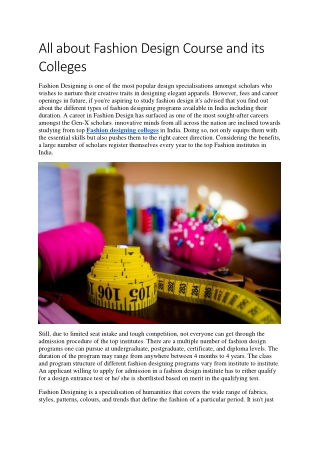 All about Fashion Design Course and its Colleges
