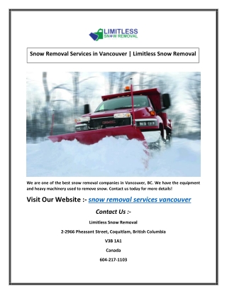 Snow Removal Services in Vancouver | Limitless Snow Removal