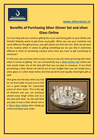 Benefits of Purchasing Silver Dinner Set and silver Glass Online