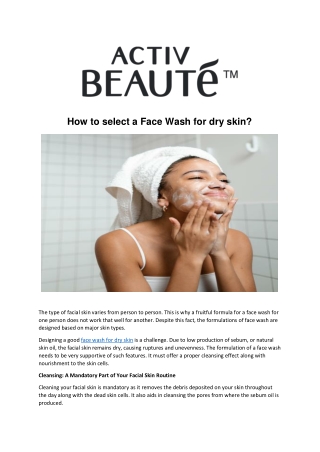 How to select a Face Wash for dry skin