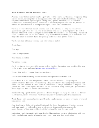 Find the Best Interest Rates for Personal Loans