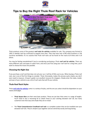 Tips to Buy The Right Thule Roof Rack for Vehicles