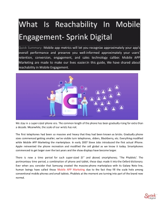 What Is Reachability In Mobile Engagement- Sprink Digital