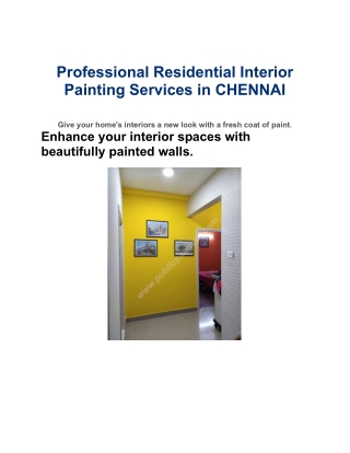 Professional Residential Interior Painting Services in CHENNAI