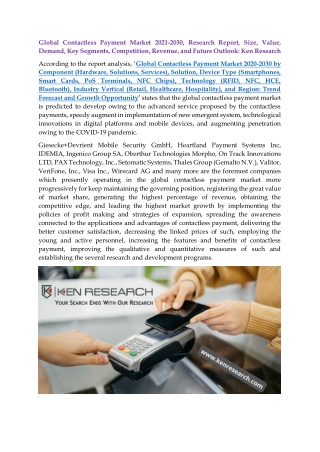 Global Contactless Payment Market 2021-2030, Research Report, Size, Value