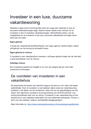 Investeren in een vakantiewoning
