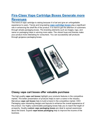 Firs-Class Vape Cartridge Boxes Generate more Revenues