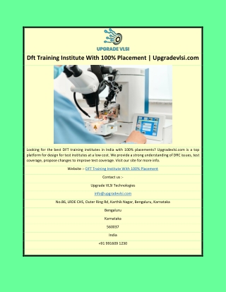 Dft Training Institute With 100% Placement | Upgradevlsi.com