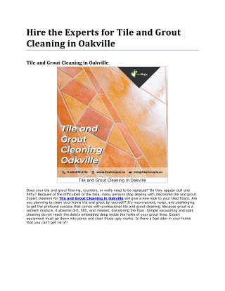 Available for 24 hours for Tile and Grout Cleaning in Oakville