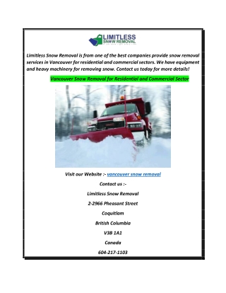 Vancouver Snow Removal for Residential and Commercial Sector