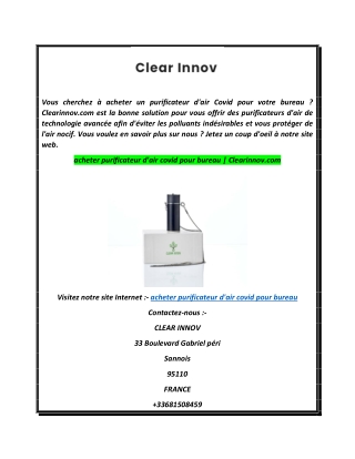 acheter purificateur d'air covid pour bureau  Clearinnov.com
