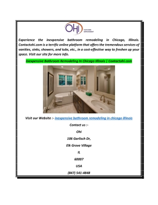 Inexpensive Bathroom Remodeling In Chicago Illinois  Contactohi.com