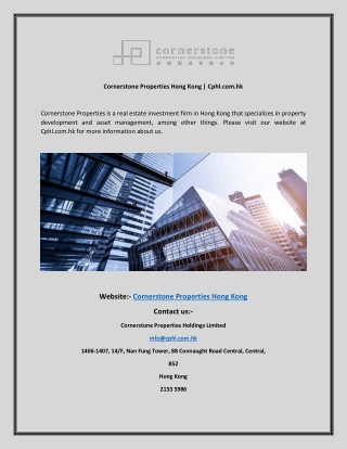 Cornerstone Properties Hong Kong  Cphl.com.hk