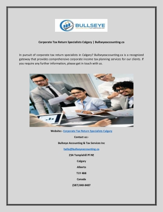 Corporate Tax Return Specialists Calgary  Bullseyeaccounting.ca