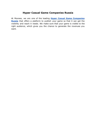 Hyper Casual Game Companies Russia