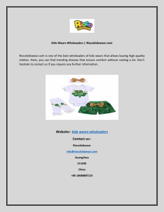 Kids Wears Wholesalers  Riocokidswear