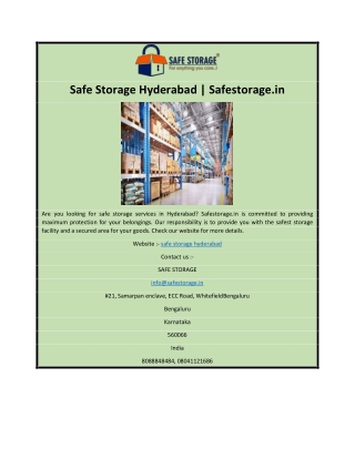 Safe Storage Hyderabad