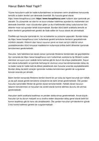 Havuz Bakımı Nasıl Yapılır?
