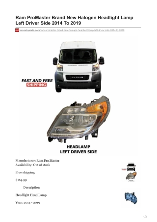 imsautoparts.com-Ram ProMaster Brand New Halogen Headlight Lamp Left Driver Side 2014 To 2019
