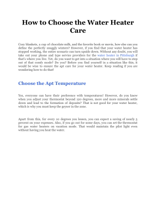 How to Choose the Water Heater Care