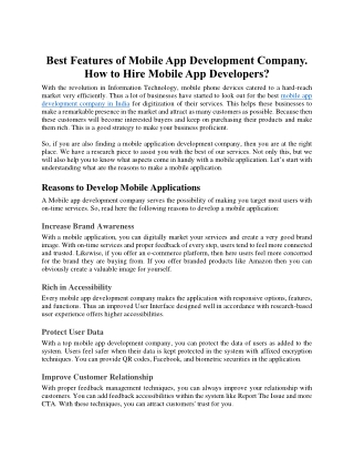 Best Features of Mobile App Development Company