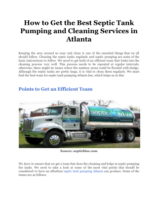 How to Get the Best Septic Tank Pumping and Cleaning Services in Atlanta