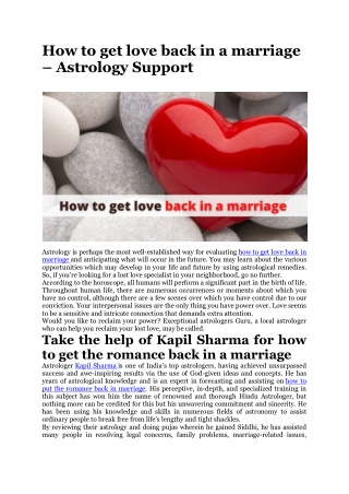 How to get love back in a marriage – Astrology Support