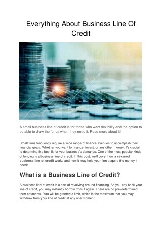 Everything About Business Line Of Credit