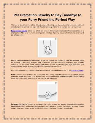 Pet Cremation Jewelry for petfect Goodbye to your Furry Friend