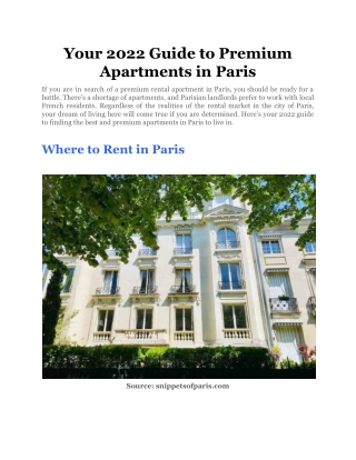 Your 2022 Guide to Premium Apartments in Paris