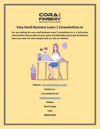 Easy Small Business Loans | Corasolutions.in