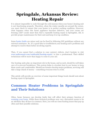 Springdale, Arkansas Review_ Heating Repair