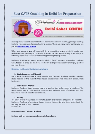 GATE coaching in Delhi for Exam Preparation